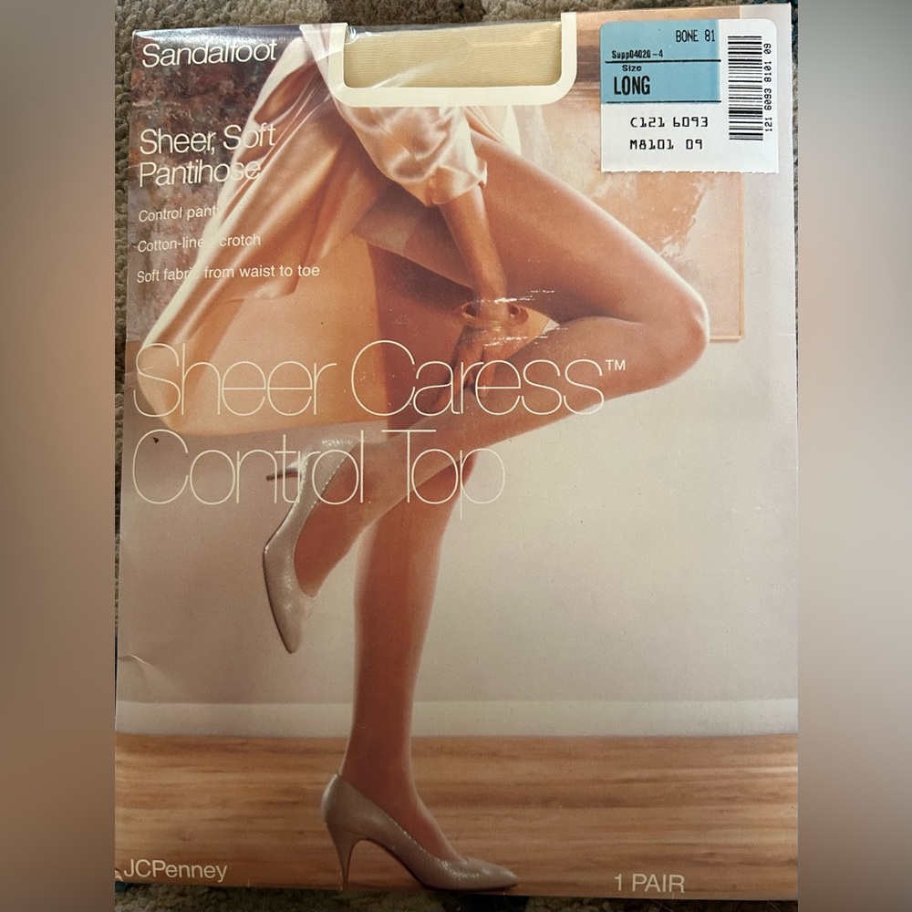 NIP J.C Penney Sheer Caress Control Top Pantyhose Long Bone # 81